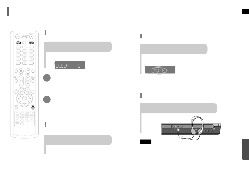 Miscellaneous, Convenient functions, Adjusting display brightness | Sleep timer function, Mute function, Using headphones | Samsung HT-TP75 User Manual | Page 35 / 40