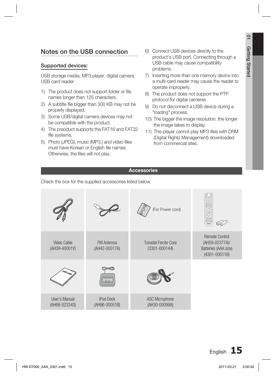 Accessories | Samsung HW-D7000 User Manual | Page 15 / 87