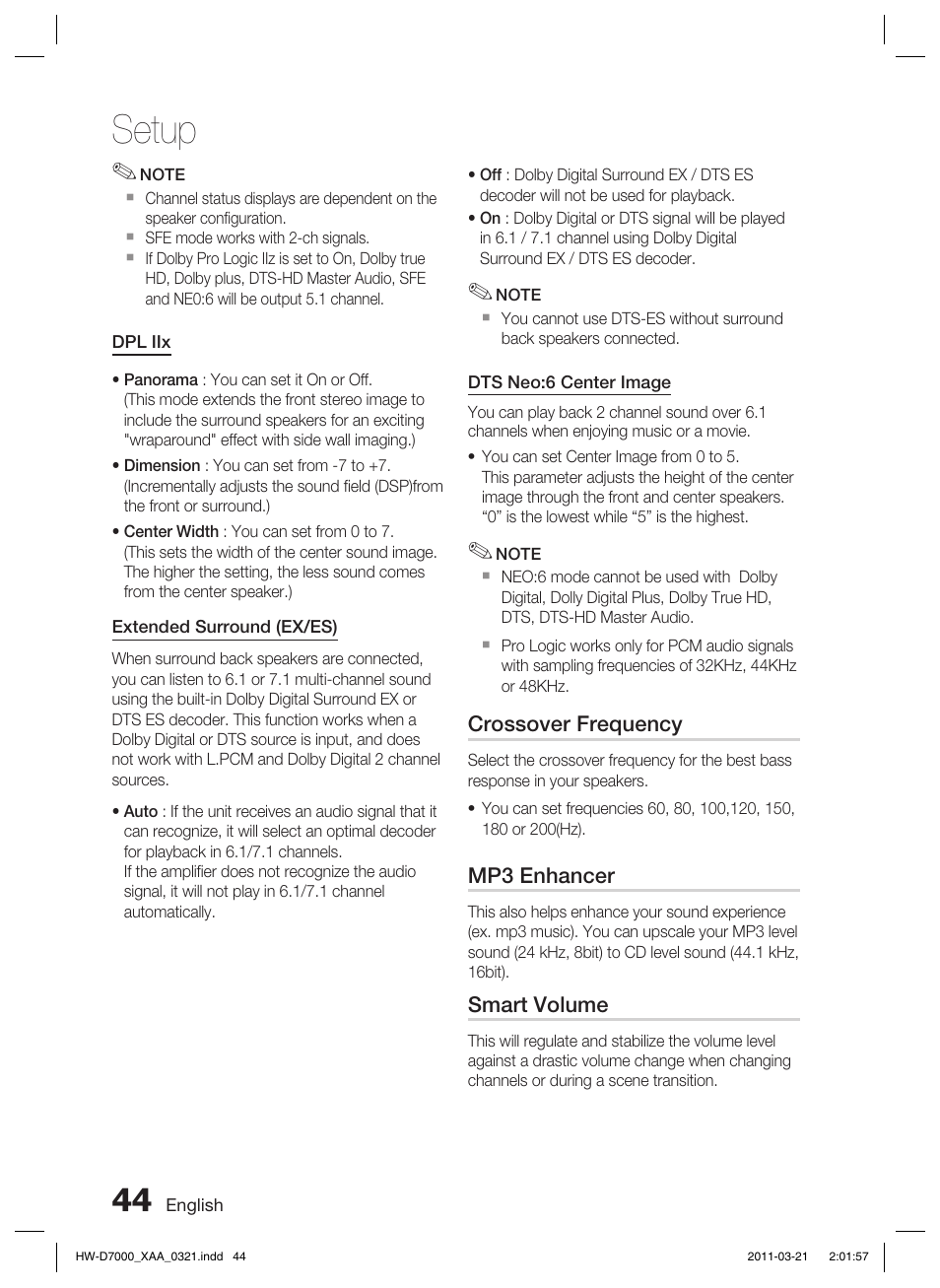 Setup | Samsung HW-D7000 User Manual | Page 44 / 87