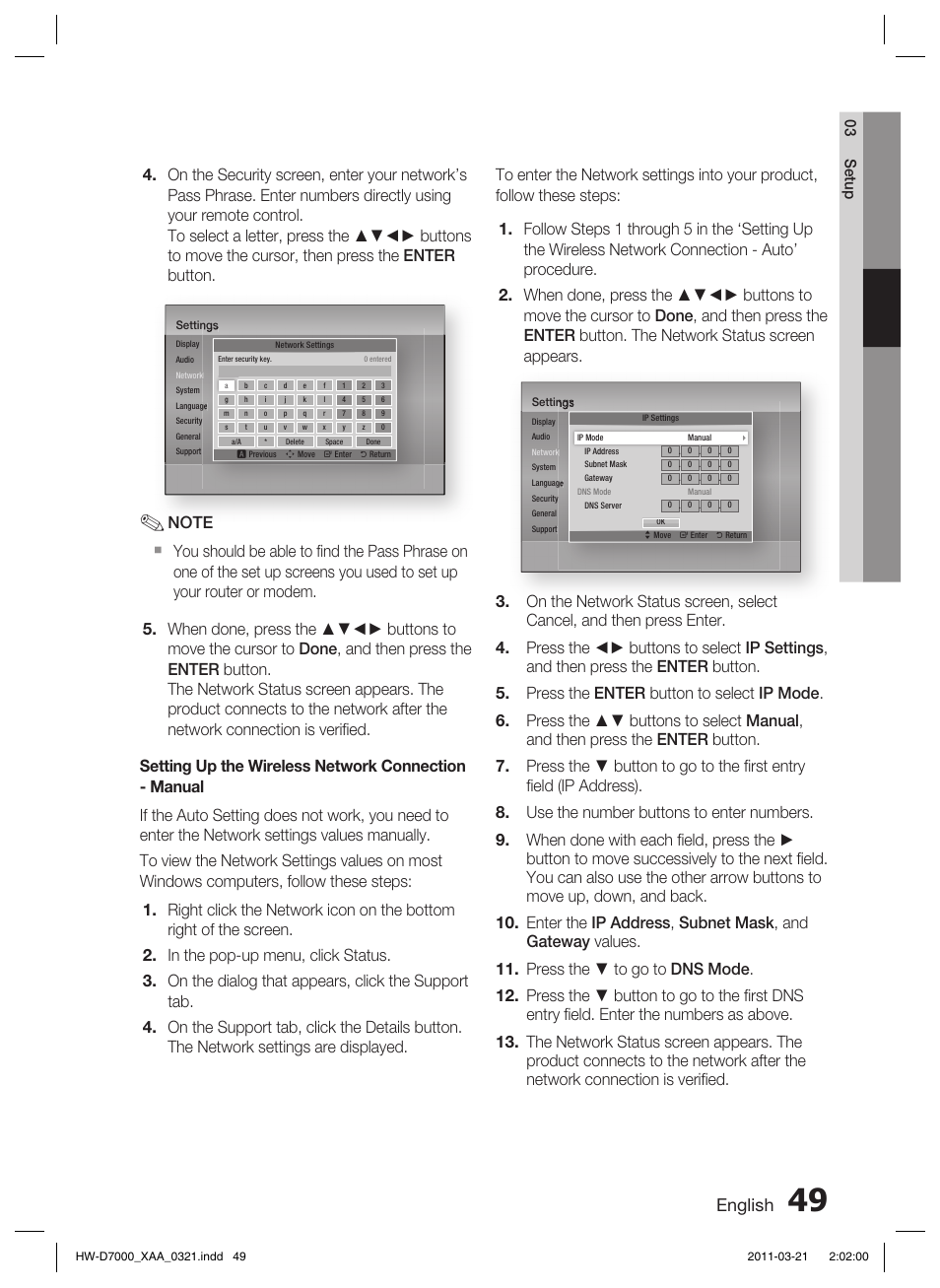 English, 03 setup | Samsung HW-D7000 User Manual | Page 49 / 87