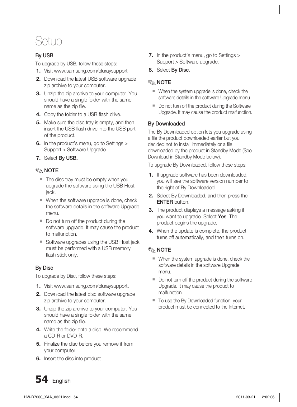 Setup | Samsung HW-D7000 User Manual | Page 54 / 87