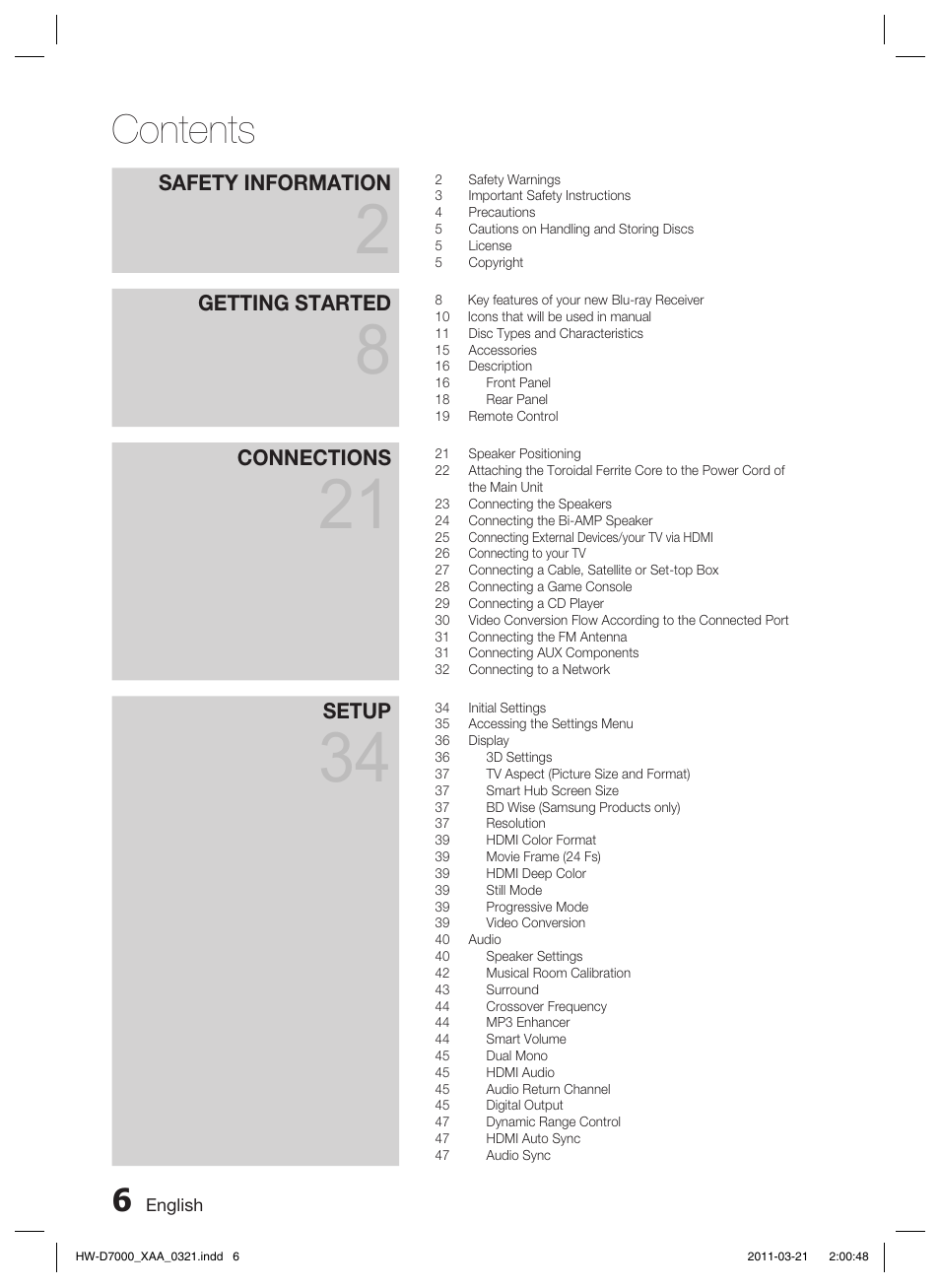 Samsung HW-D7000 User Manual | Page 6 / 87