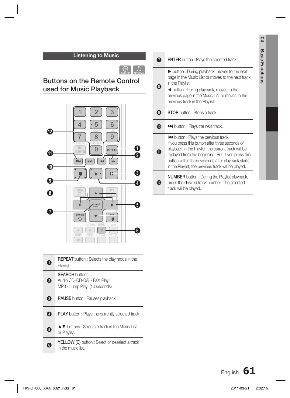 Listening to music | Samsung HW-D7000 User Manual | Page 61 / 87