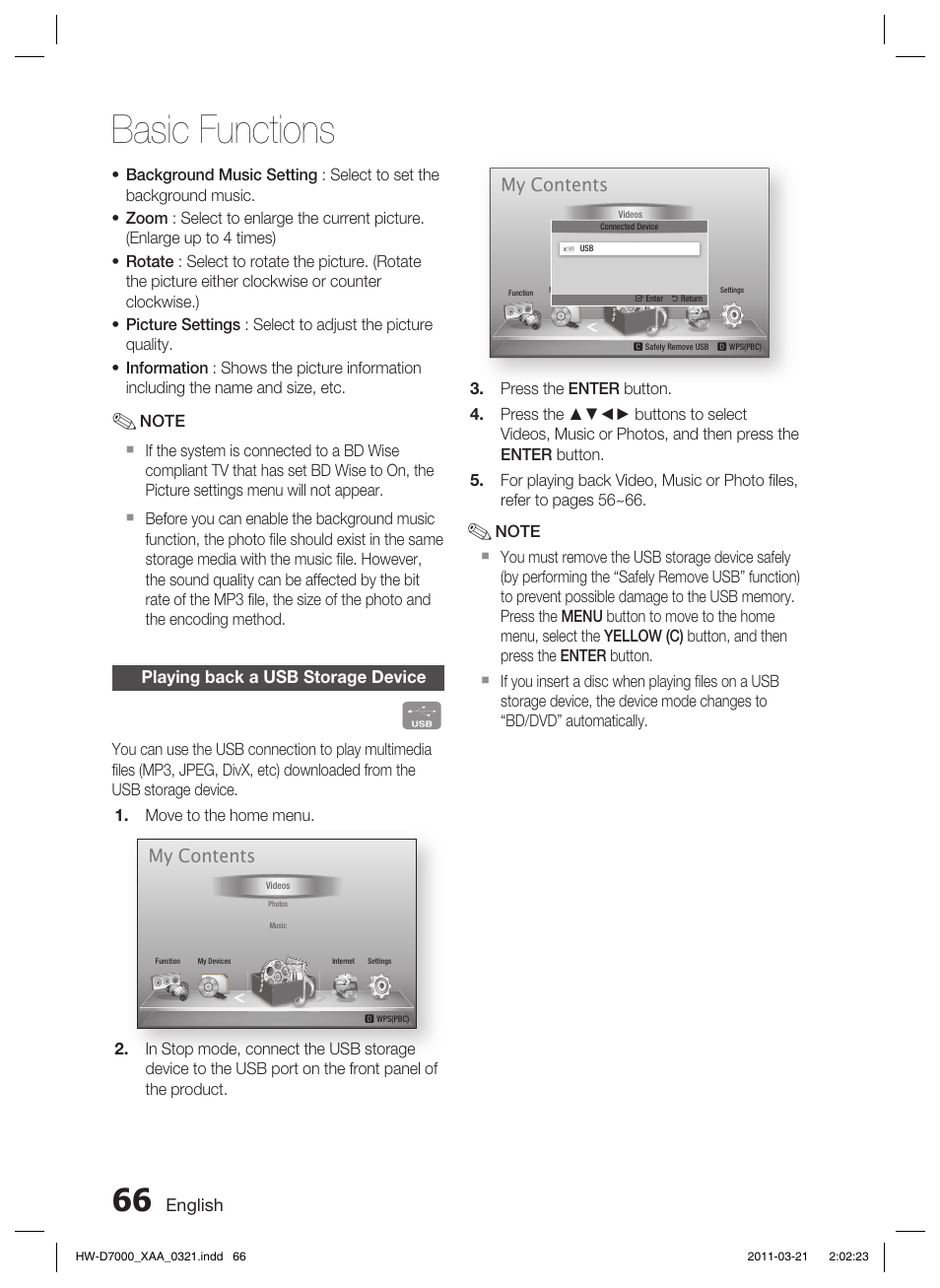 Basic functions | Samsung HW-D7000 User Manual | Page 66 / 87