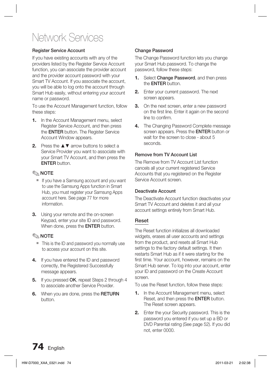 Network services | Samsung HW-D7000 User Manual | Page 74 / 87