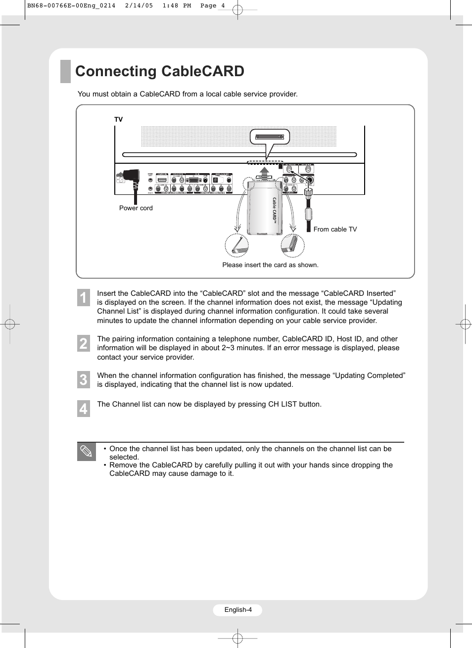 Connecting cablecard | Samsung SP-R4232 User Manual | Page 4 / 16