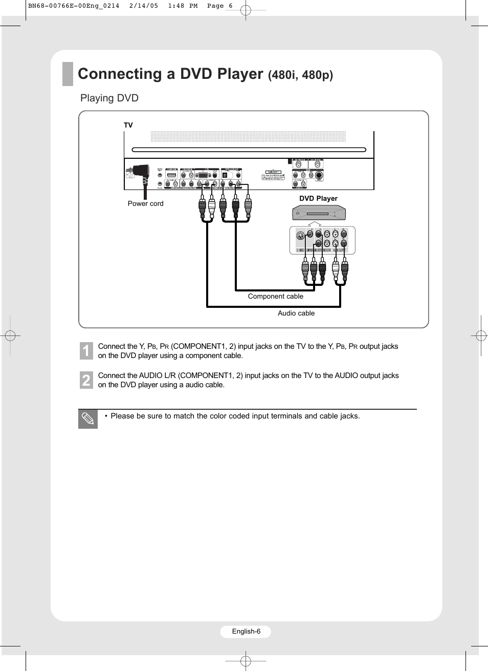 Connecting a dvd player, Playing dvd | Samsung SP-R4232 User Manual | Page 6 / 16