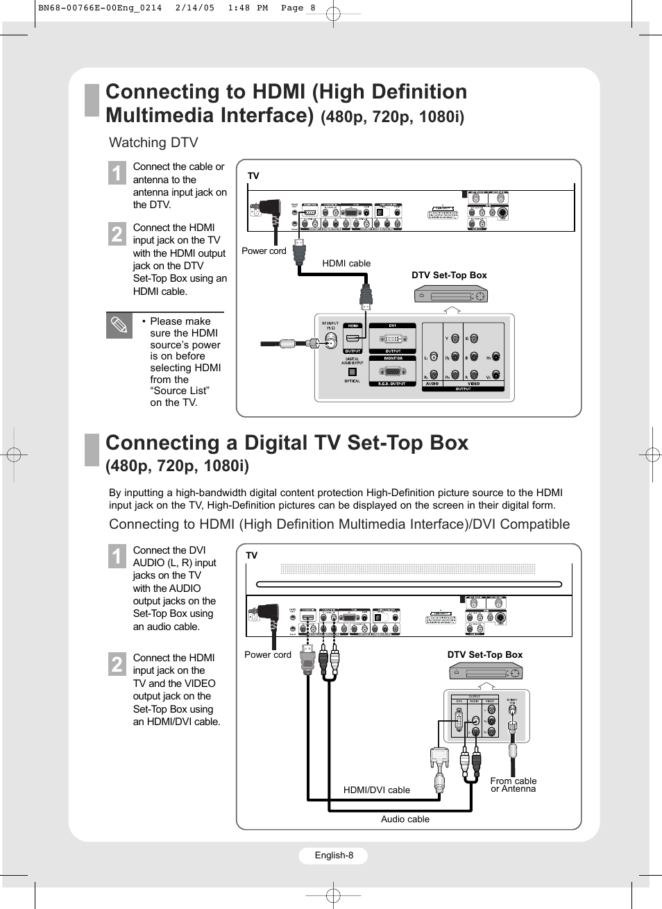 Connecting a digital tv set-top box | Samsung SP-R4232 User Manual | Page 8 / 16