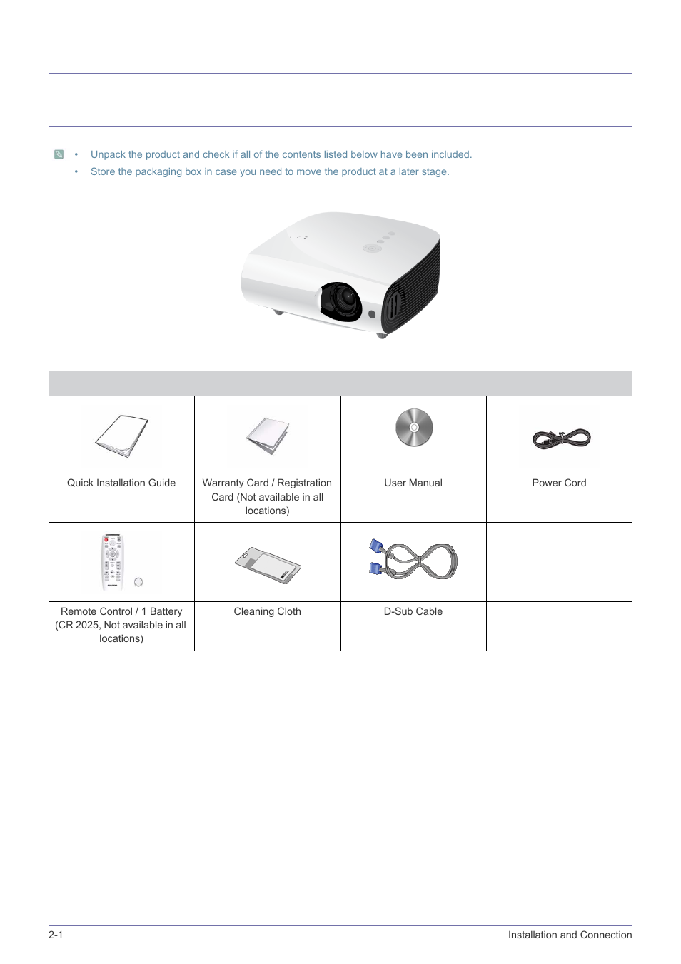 2 installation and connection, 1 package contents, Installation and connection | Package contents -1, 2installation and connection | Samsung BP59-00134G-01 User Manual | Page 10 / 60