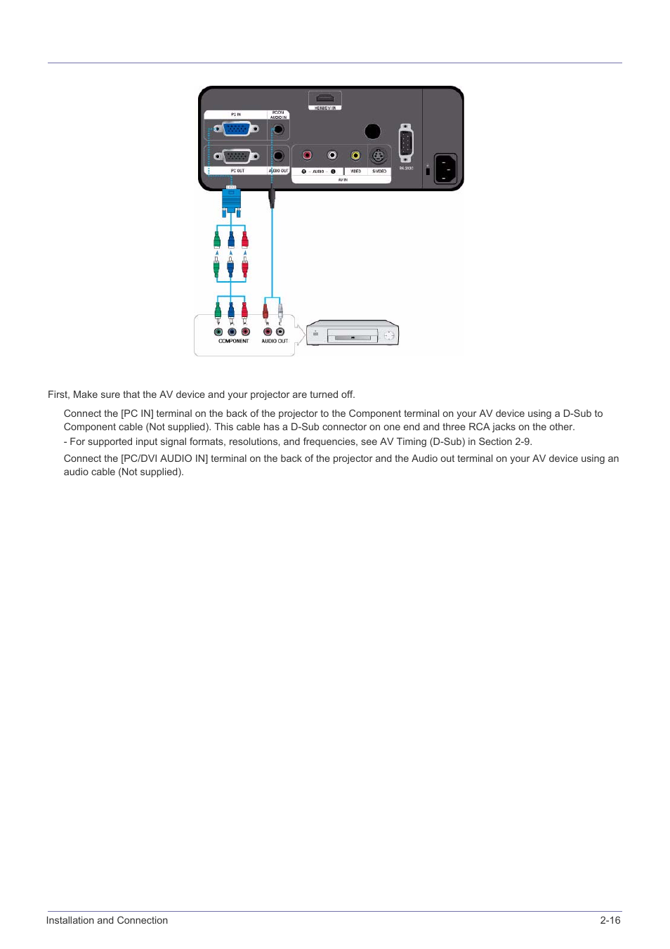 16 connecting an av device with component output, Connecting an av device with component output -16 | Samsung BP59-00134G-01 User Manual | Page 31 / 60