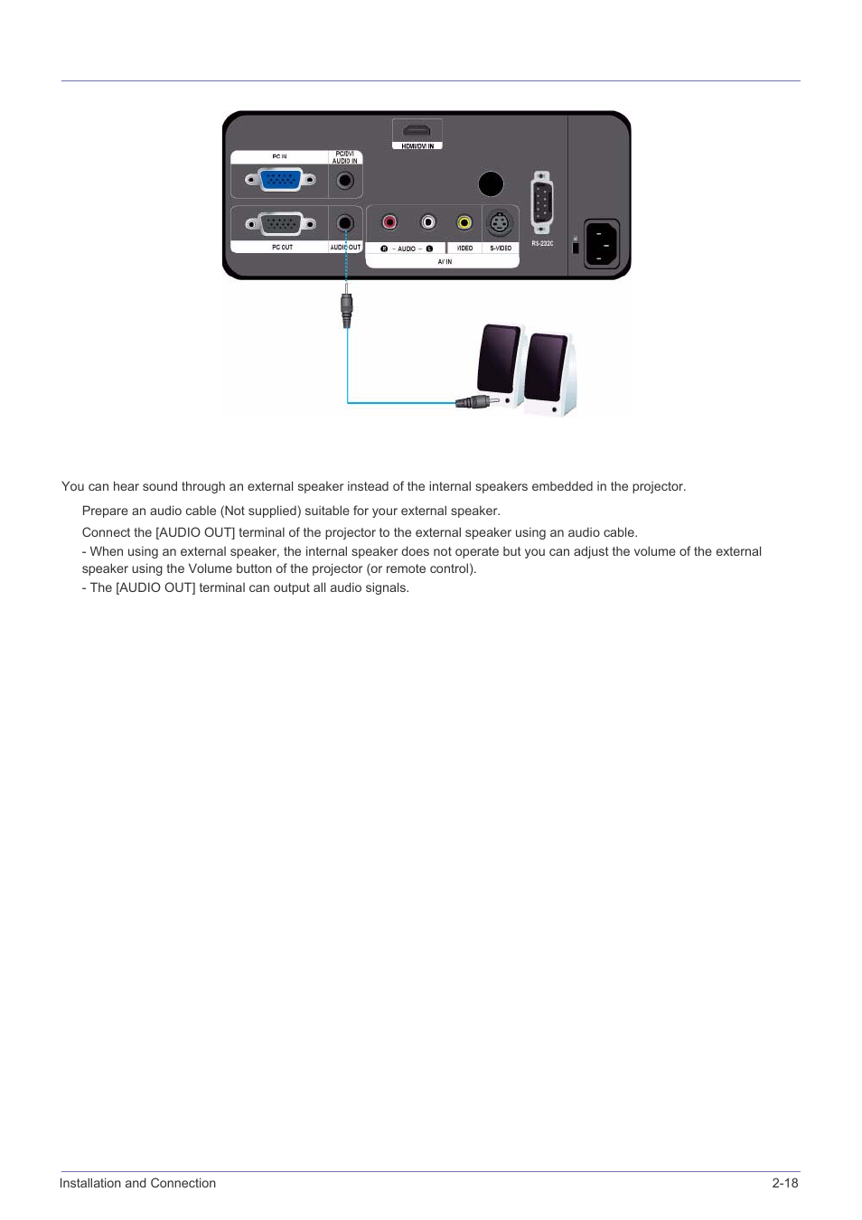 18 connecting an external speaker, Connecting an external speaker -18 | Samsung BP59-00134G-01 User Manual | Page 33 / 60