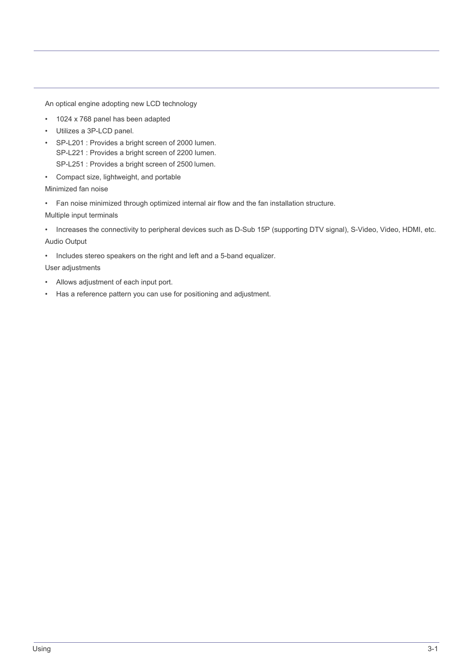 3 using, 1 product features, Using | Product features -1, 3using | Samsung BP59-00134G-01 User Manual | Page 35 / 60