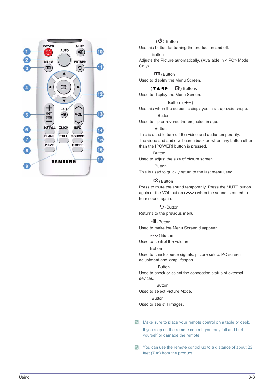 3 remote control, Remote control -3 | Samsung BP59-00134G-01 User Manual | Page 37 / 60