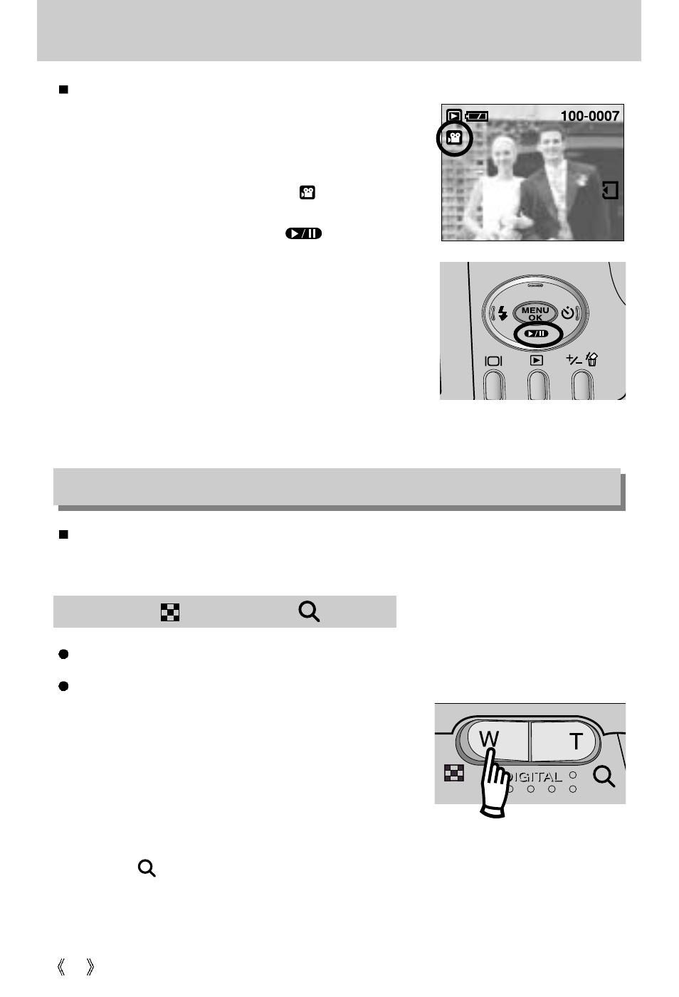 Starting play mode, Using the camera buttons to adjust the camera | Samsung Digimax 202 User Manual | Page 42 / 100