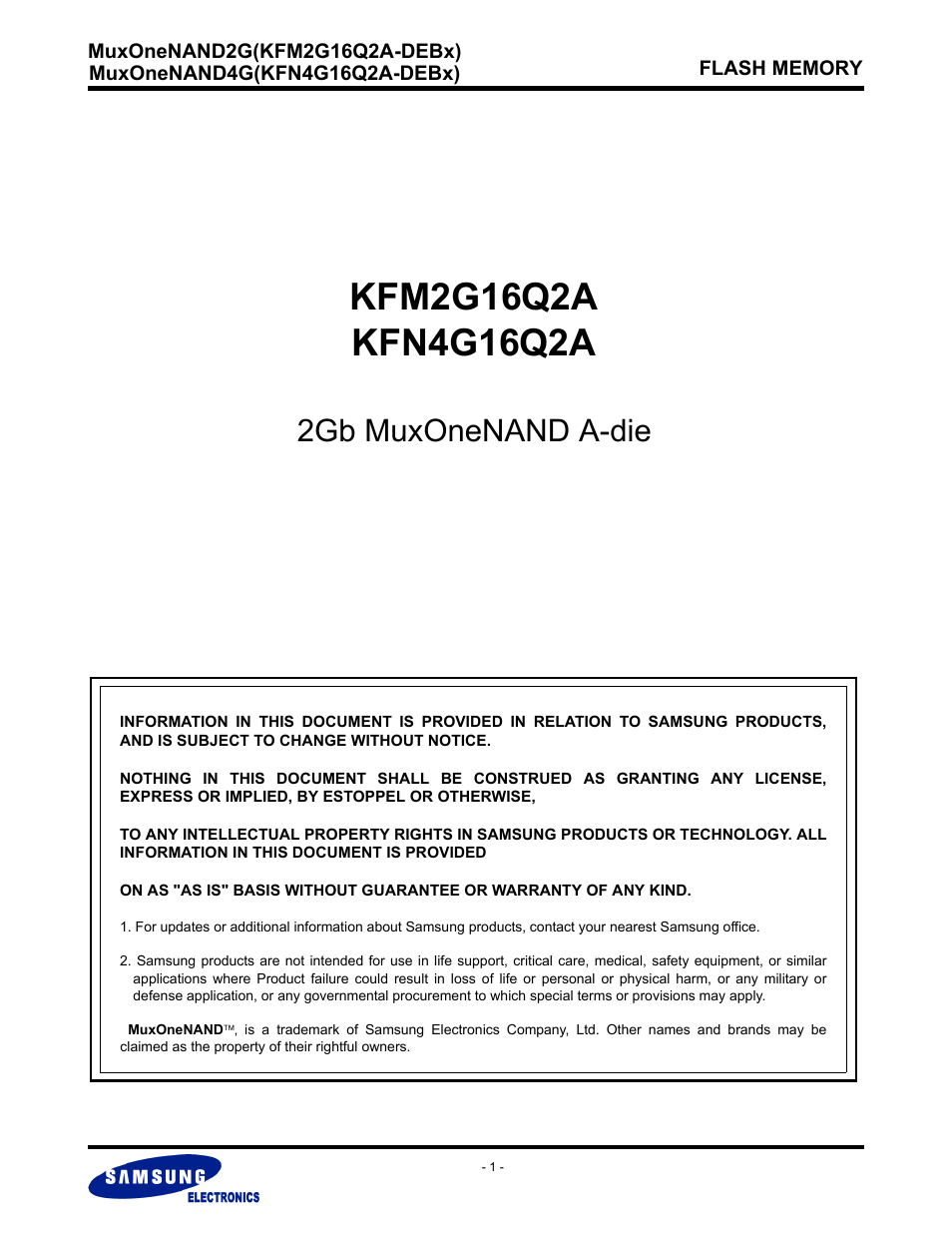 Samsung MUXONENAND A-DIE KFM2G16Q2A User Manual | 173 pages