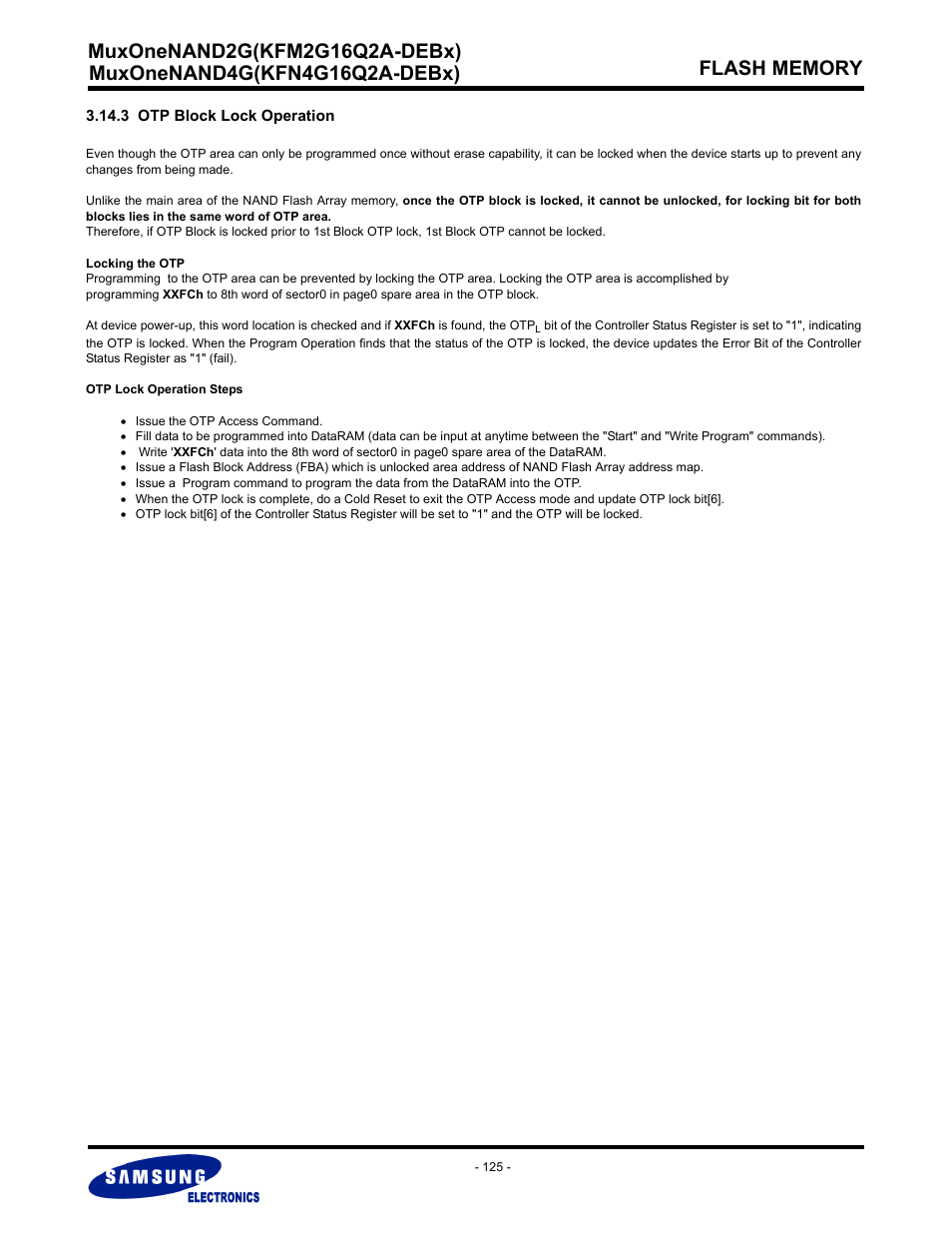 3 otp block lock operation | Samsung MUXONENAND A-DIE KFM2G16Q2A User Manual | Page 125 / 173