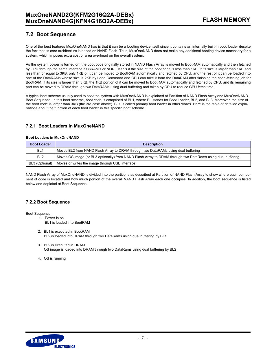 2 boot sequence, 1 boot loaders in muxonenand | Samsung MUXONENAND A-DIE KFM2G16Q2A User Manual | Page 171 / 173