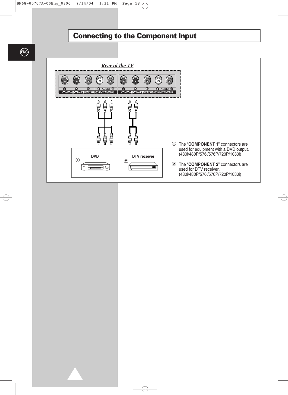 Connecting to the component input | Samsung PS-37S4A1 User Manual | Page 5 / 6