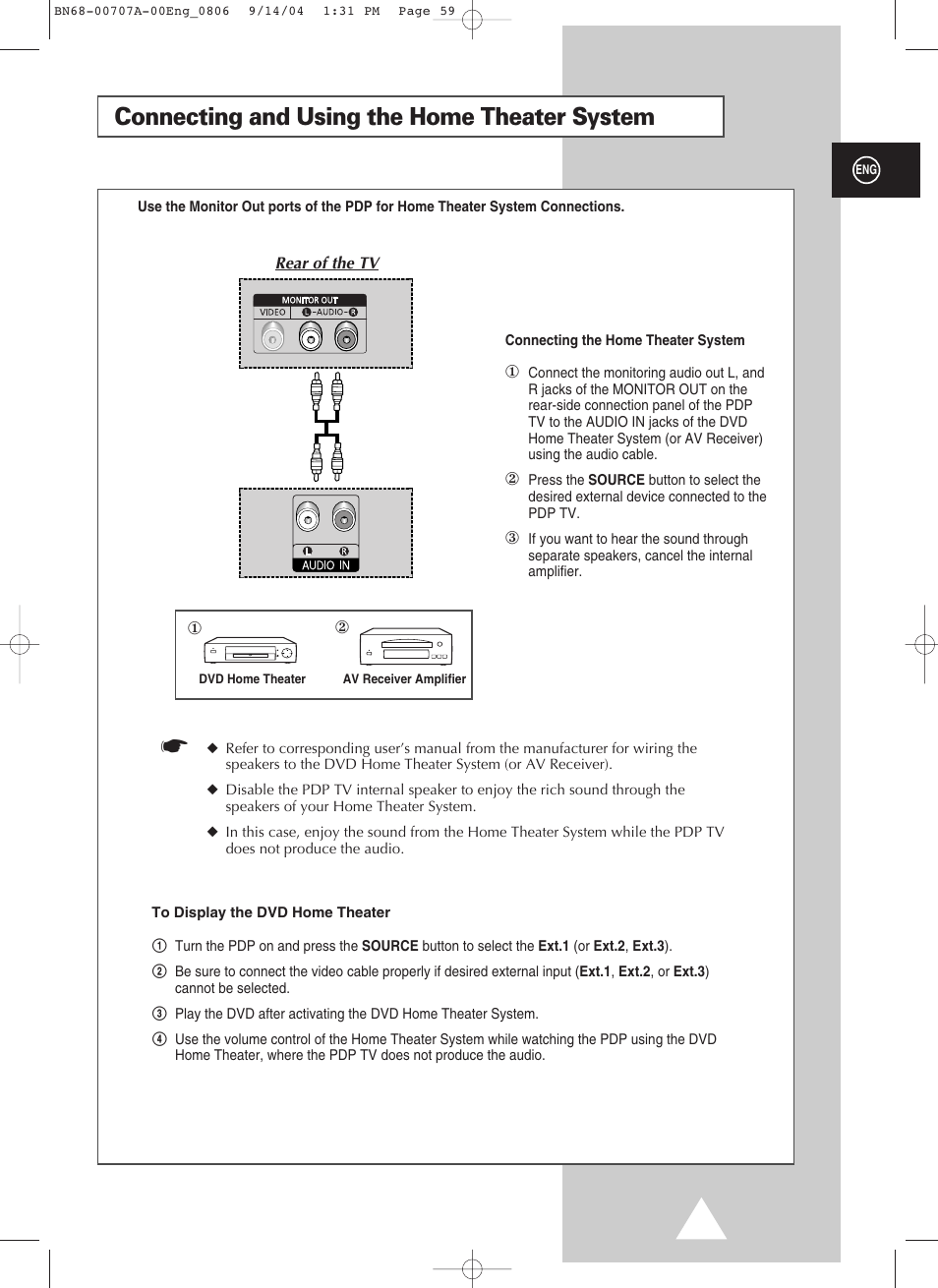 Connecting and using the home theater system | Samsung PS-37S4A1 User Manual | Page 6 / 6