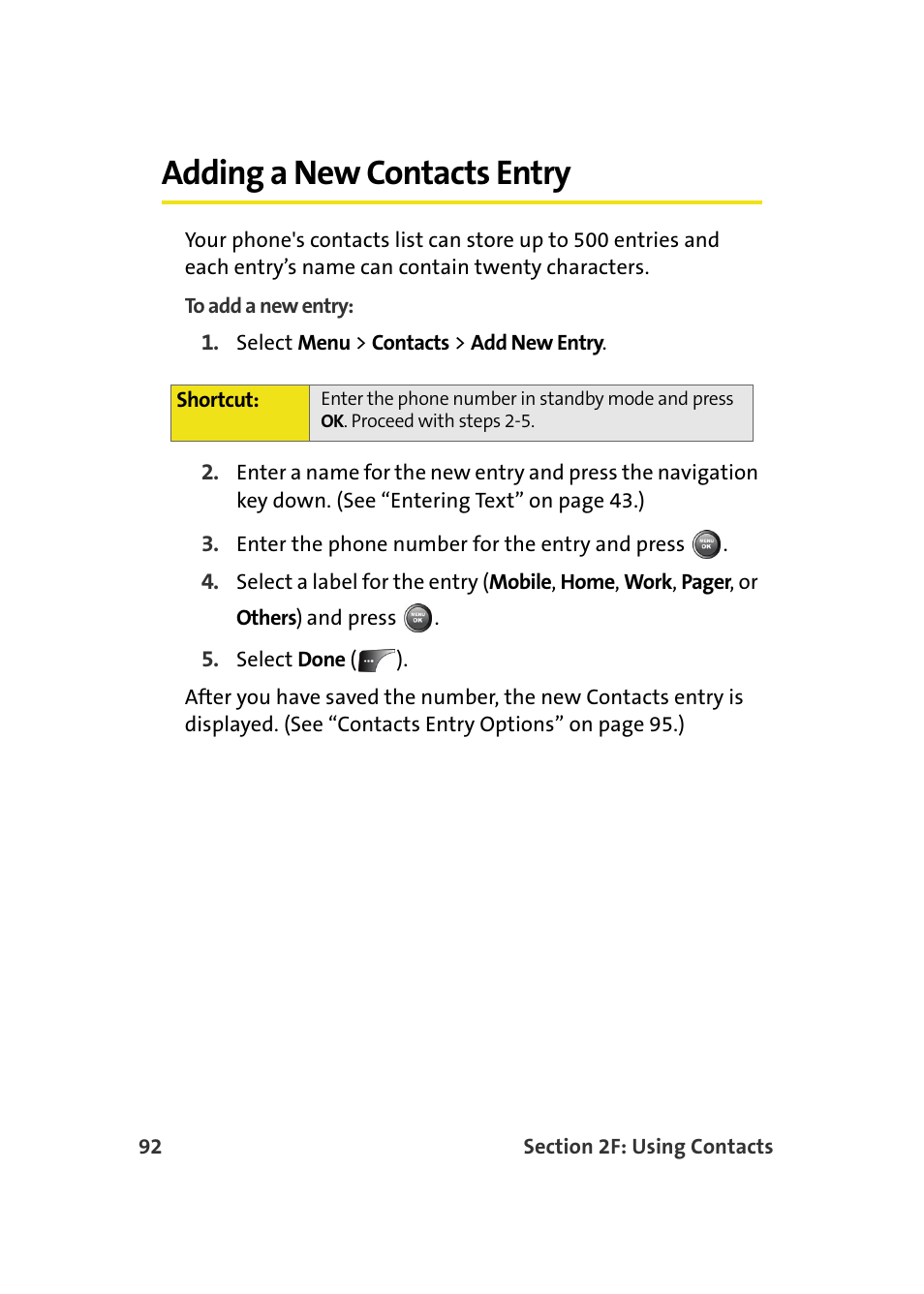 Adding a new contacts entry | Samsung A900M User Manual | Page 116 / 276