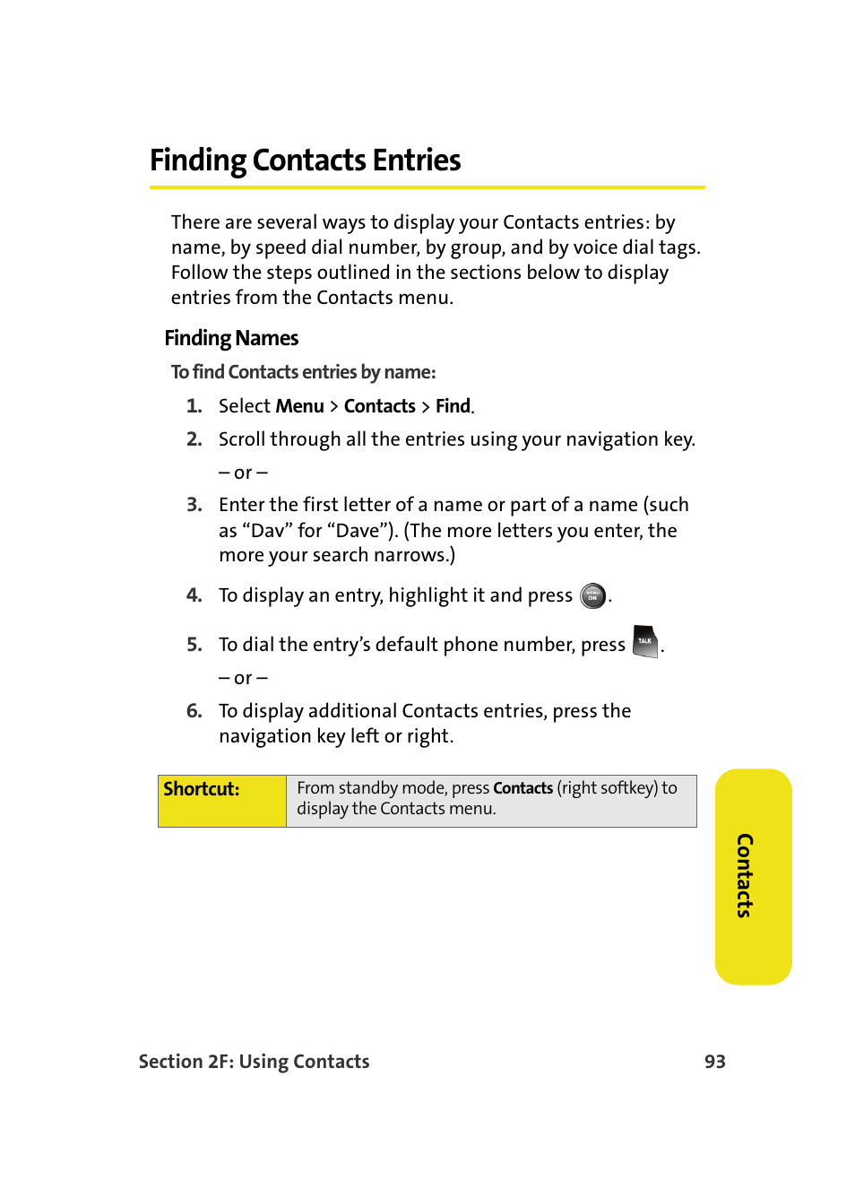 Finding contacts entries | Samsung A900M User Manual | Page 117 / 276