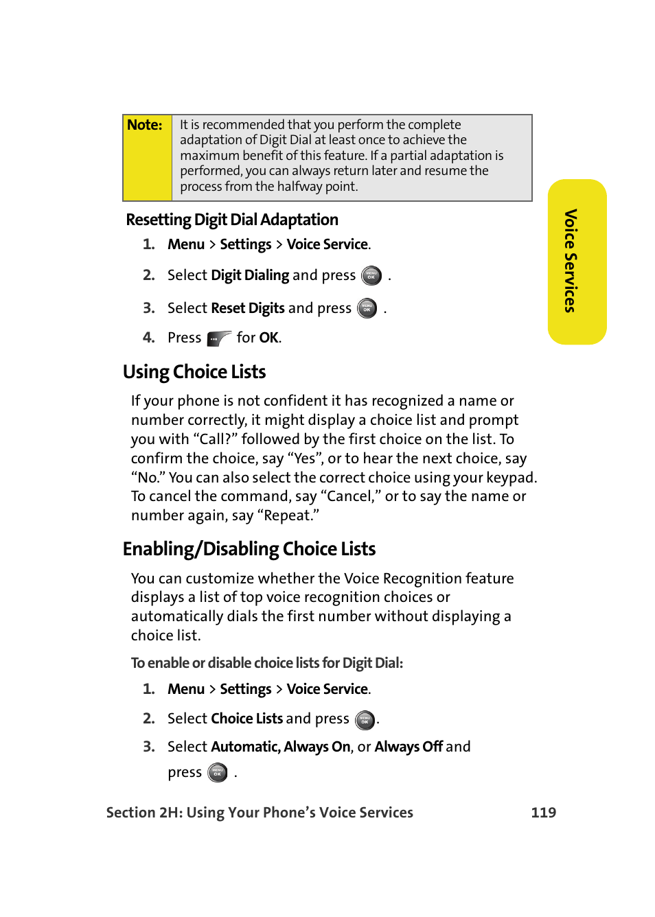 Using choice lists, Enabling/disabling choice lists | Samsung A900M User Manual | Page 143 / 276