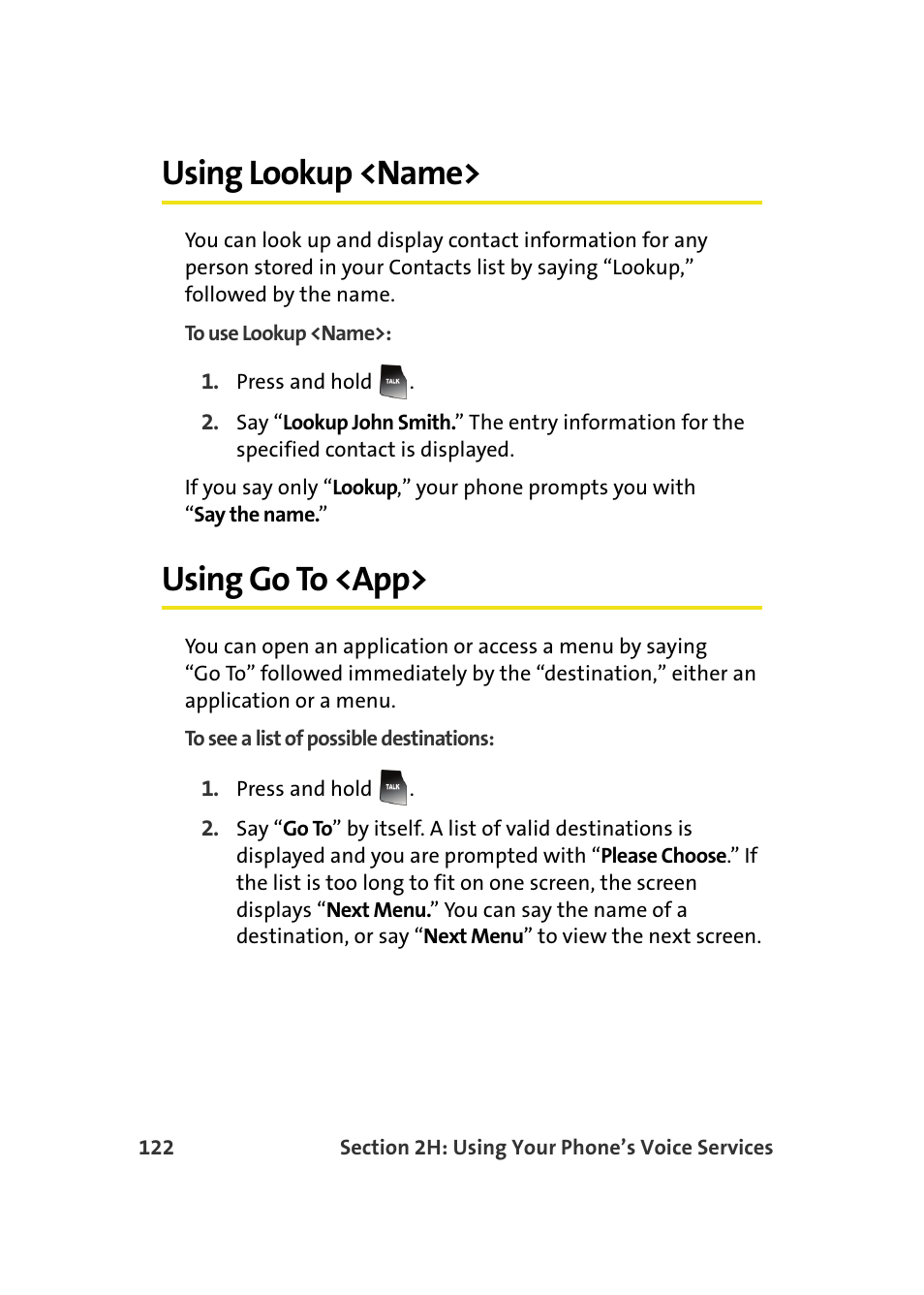 Using lookup <name, Using go to <app | Samsung A900M User Manual | Page 146 / 276