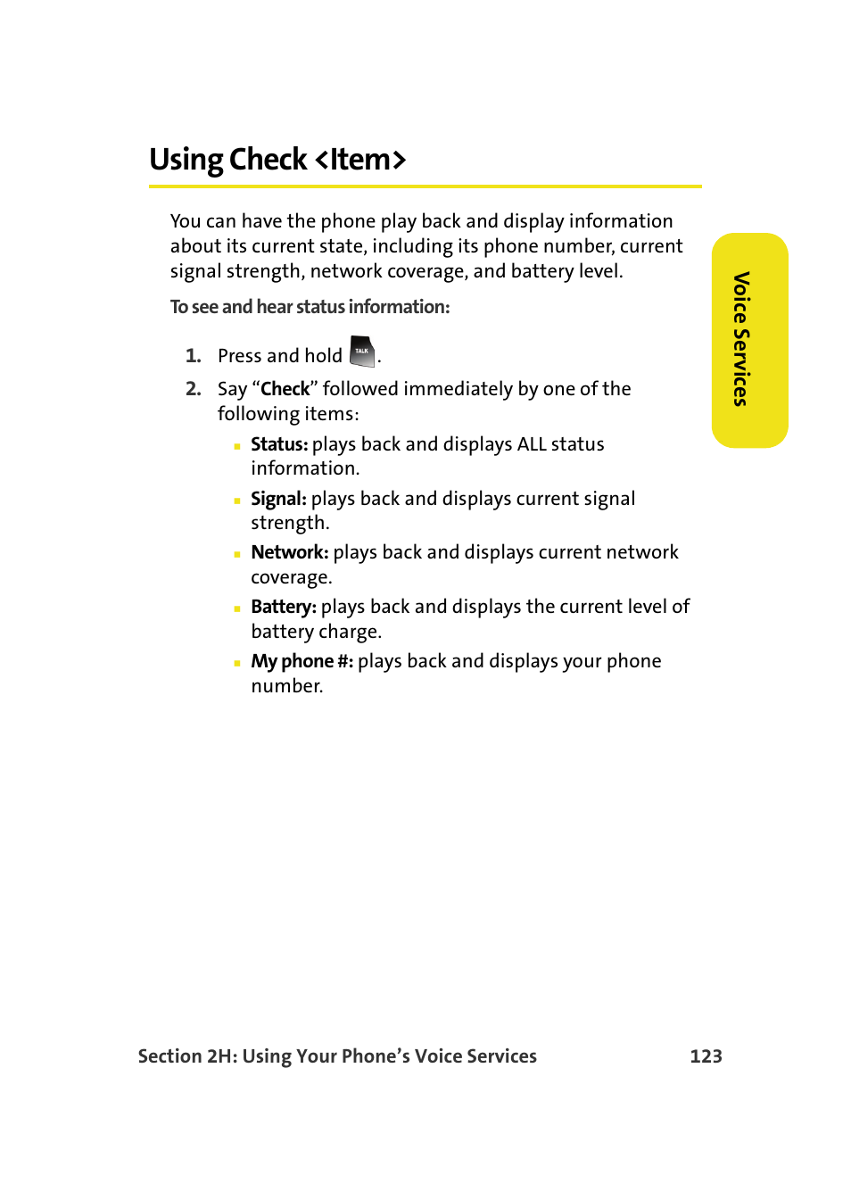 Using check <item, Vo ice ser v ices | Samsung A900M User Manual | Page 147 / 276