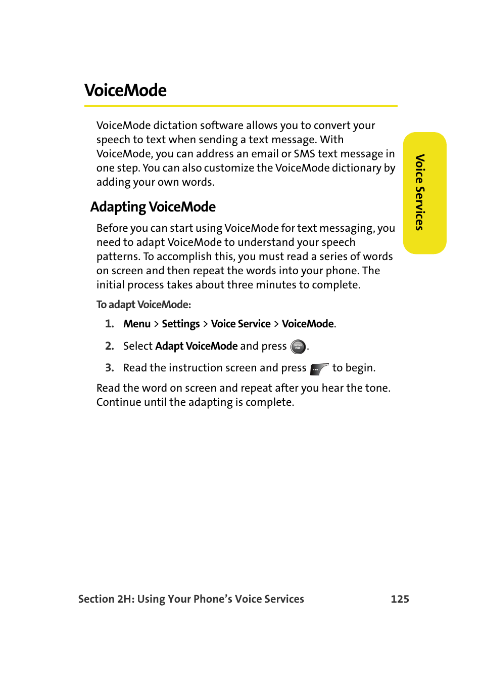 Voicemode, Adapting voicemode, Using voicemode | Samsung A900M User Manual | Page 149 / 276