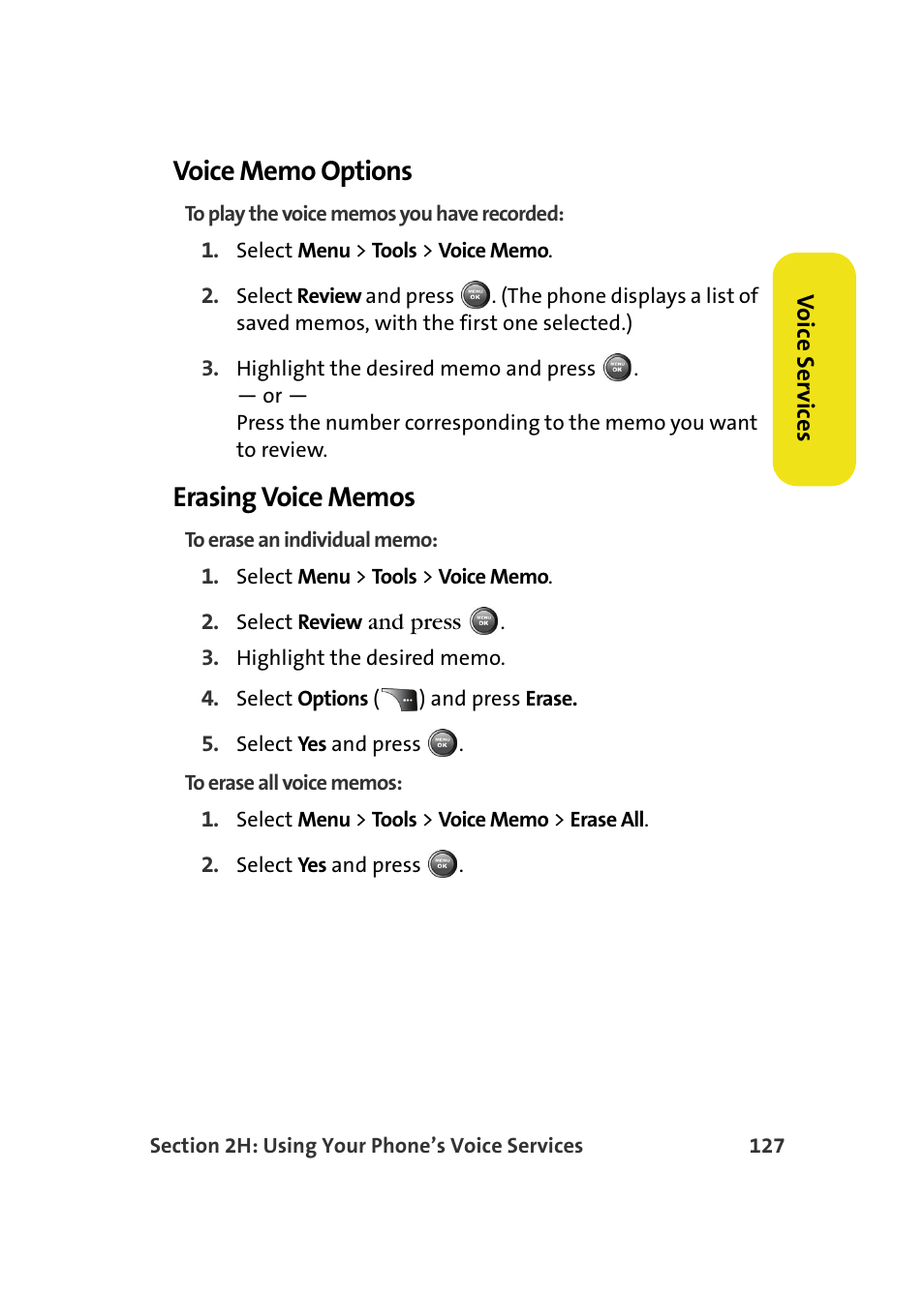 Voice memo options, Erasing voice memos | Samsung A900M User Manual | Page 151 / 276