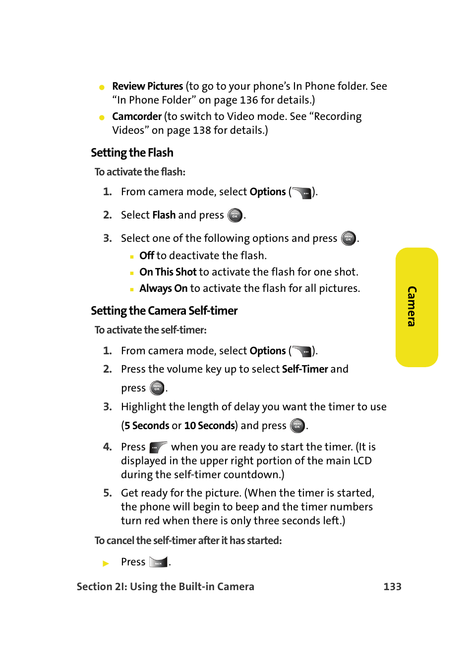 Ca m e ra, Setting the flash, Setting the camera self-timer | Samsung A900M User Manual | Page 157 / 276