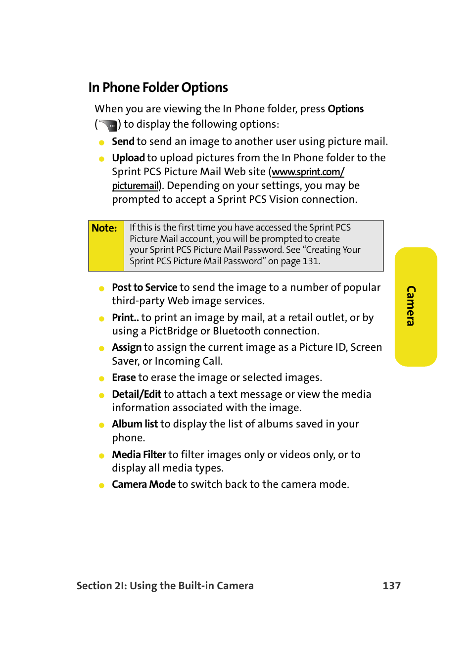 In phone folder options, Ca m e ra | Samsung A900M User Manual | Page 161 / 276