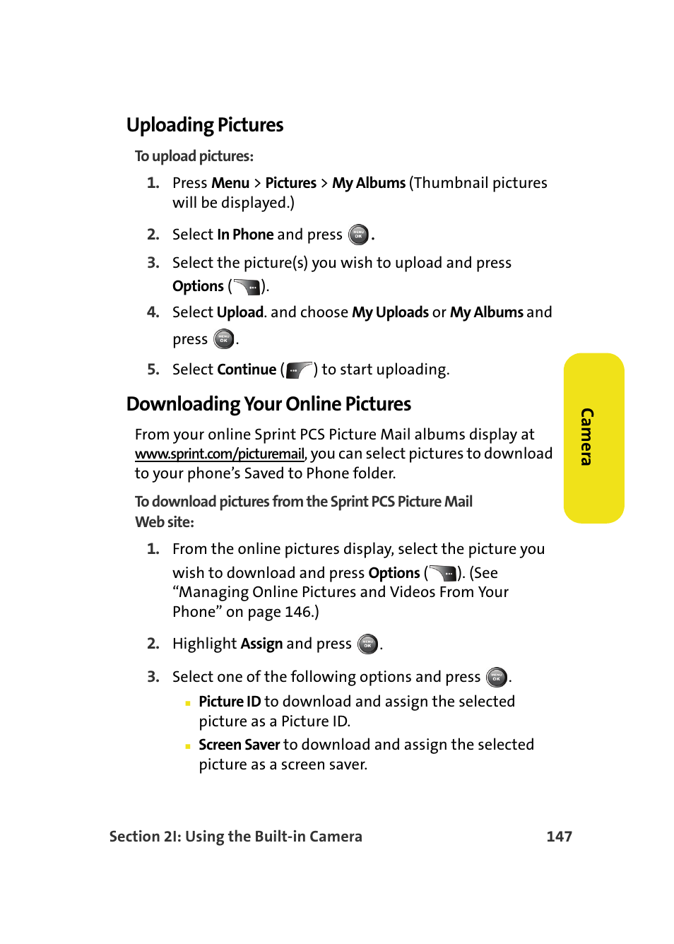 Uploading pictures, Downloading your online pictures | Samsung A900M User Manual | Page 171 / 276