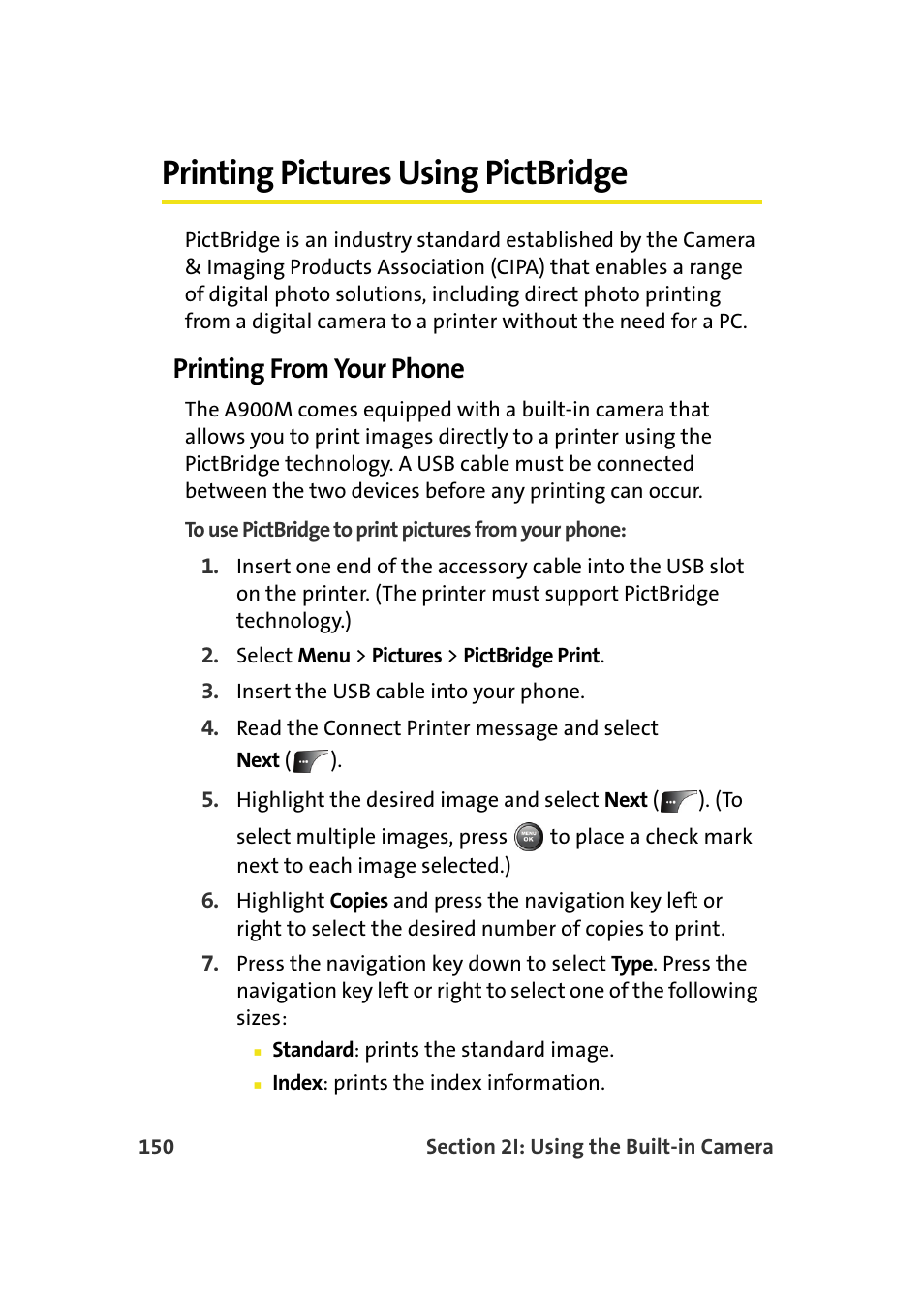 Printing pictures using pictbridge, Printing from your phone | Samsung A900M User Manual | Page 174 / 276