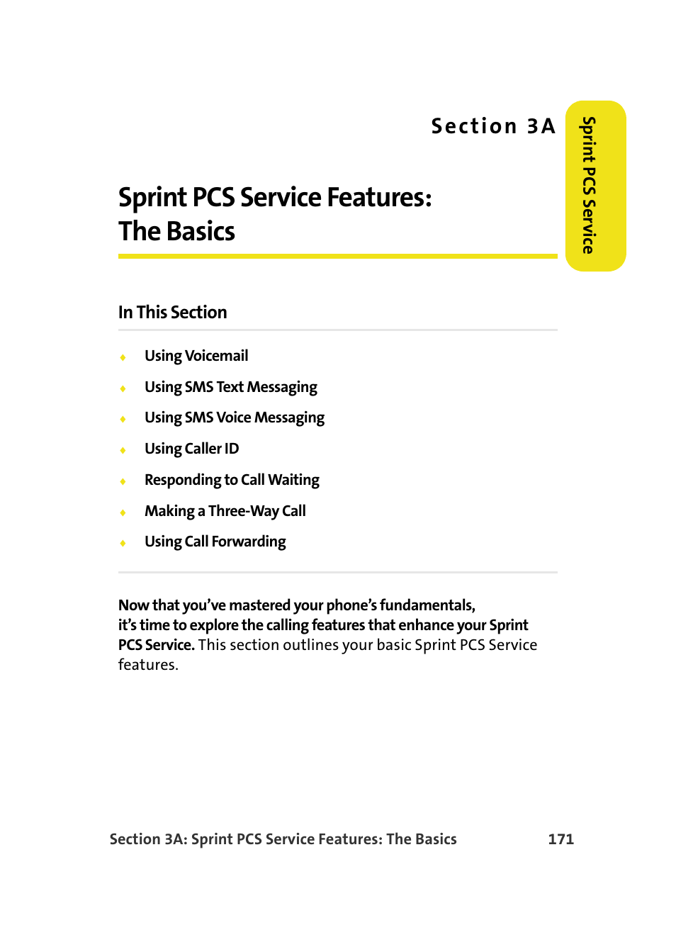 Sprint pcs service features: the basics, 3a. sprint pcs service features: the basics, Sp rint pc s ser v ice | Samsung A900M User Manual | Page 195 / 276