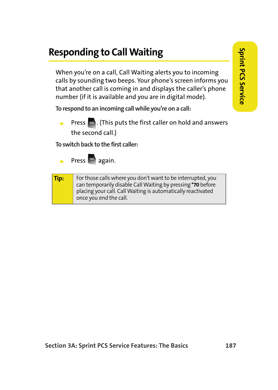 Responding to call waiting | Samsung A900M User Manual | Page 211 / 276