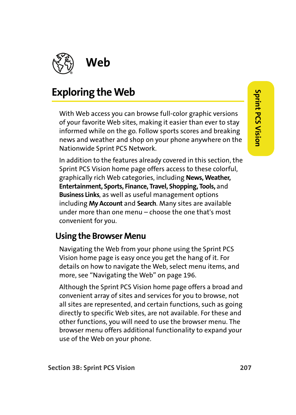 Exploring the web, Using the browser menu | Samsung A900M User Manual | Page 231 / 276