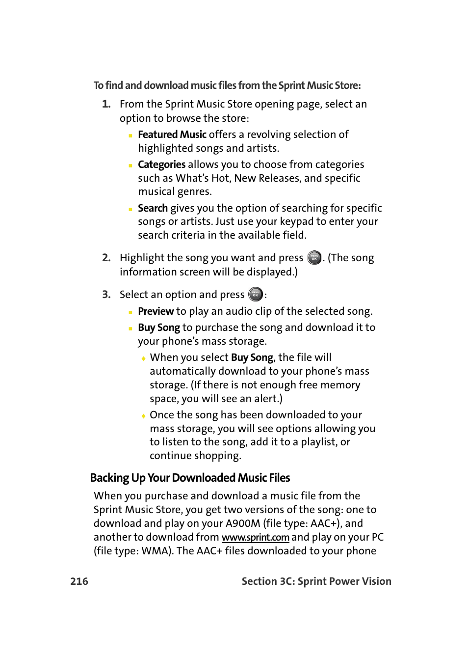 Personalizing your service with on demand, Backing up your downloaded music files | Samsung A900M User Manual | Page 240 / 276