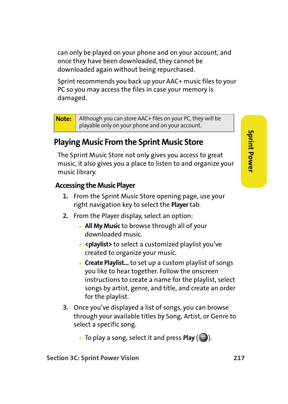 Playing music from the sprint music store | Samsung A900M User Manual | Page 241 / 276