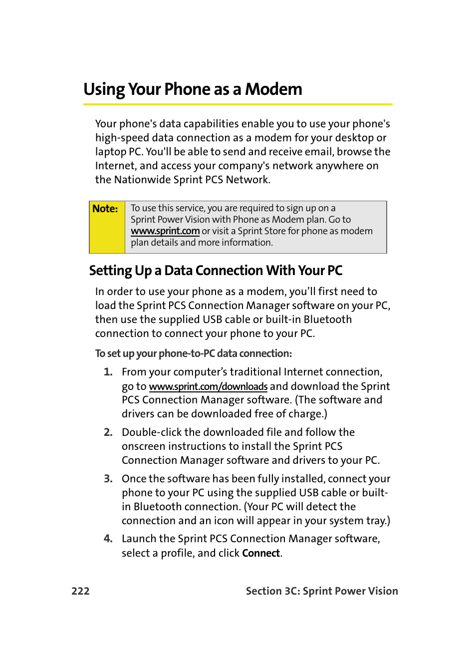 Using your phone as a modem, Setting up a data connection with your pc | Samsung A900M User Manual | Page 246 / 276