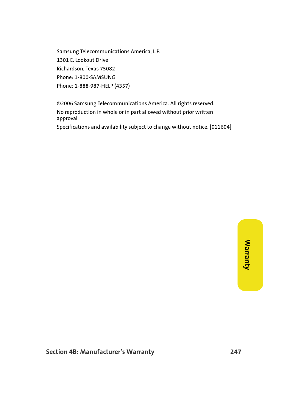Wa rr a n ty | Samsung A900M User Manual | Page 271 / 276