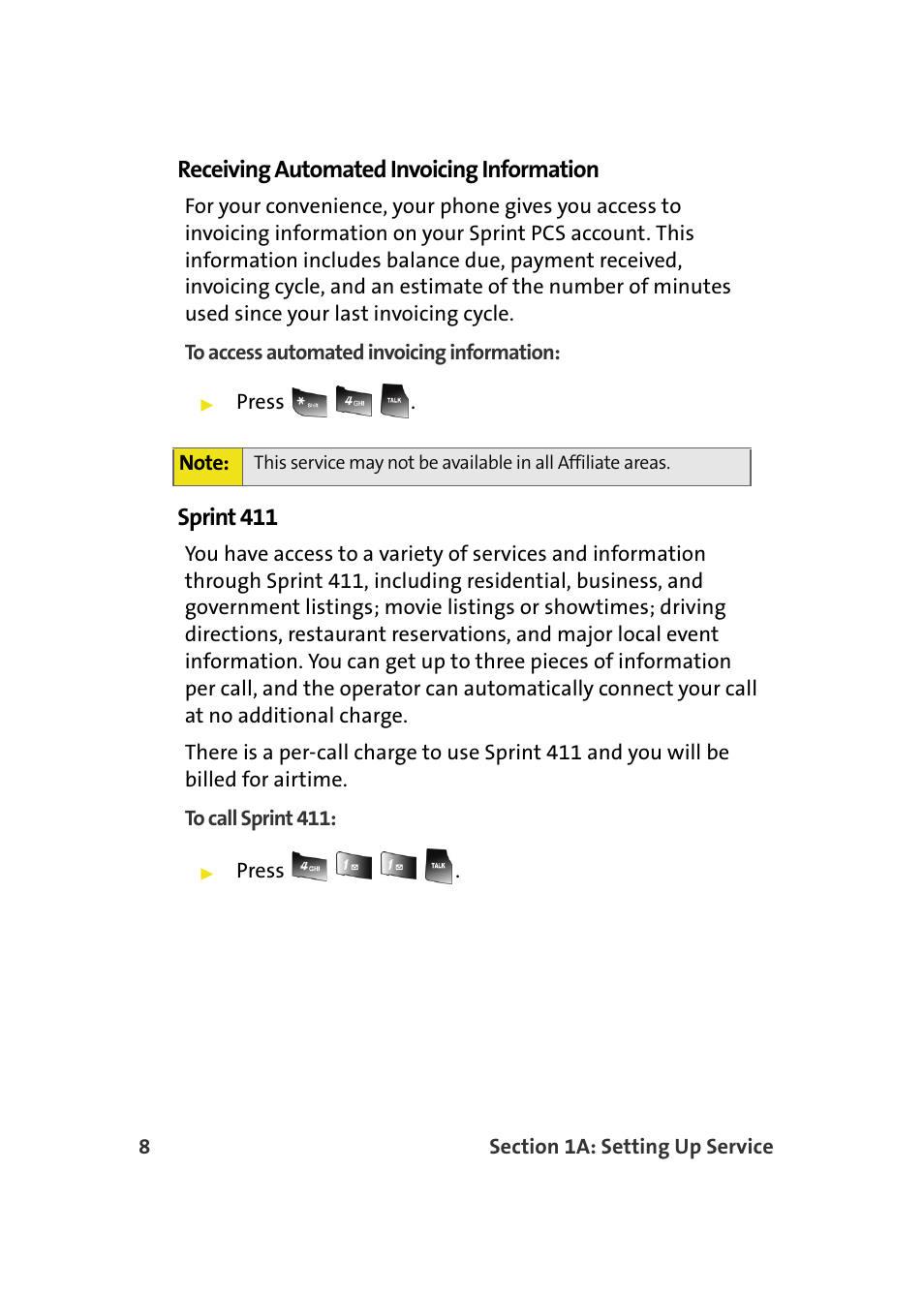 Receiving automated invoicing information, Sprint 411 | Samsung A900M User Manual | Page 32 / 276