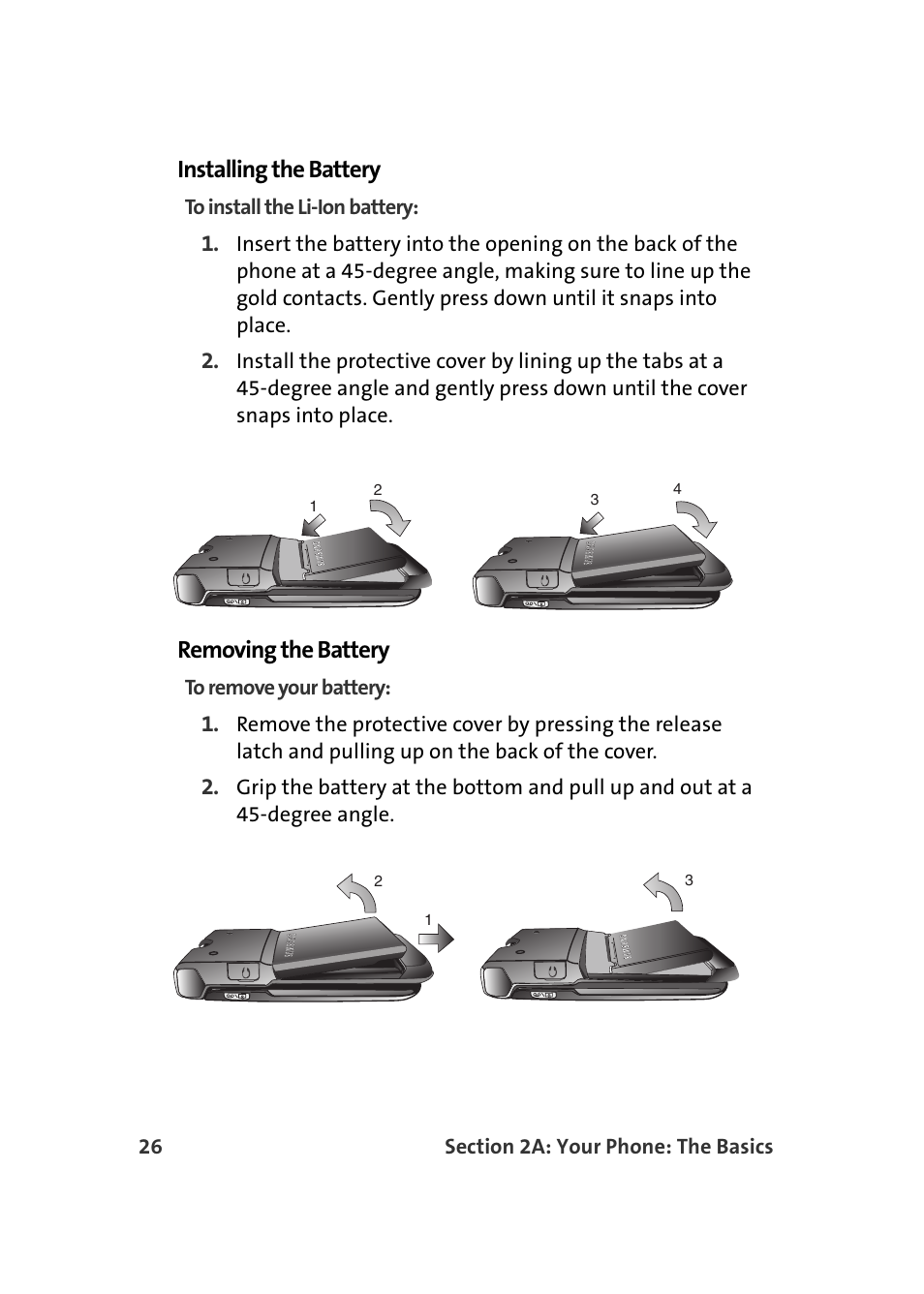 Installing the battery, Removing the battery | Samsung A900M User Manual | Page 50 / 276