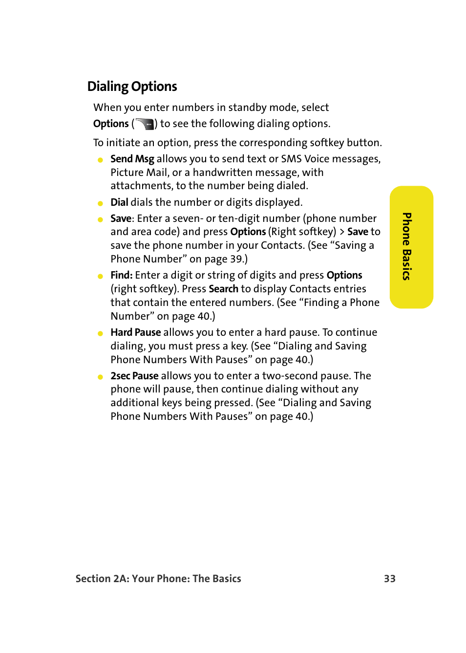 Dialing options, Phone basics | Samsung A900M User Manual | Page 57 / 276