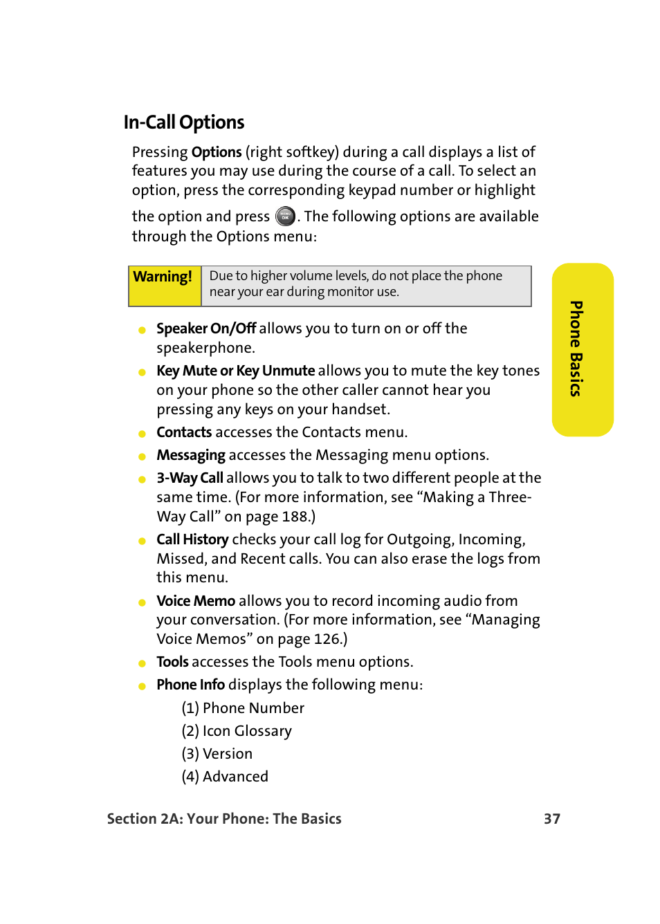 In-call options, Phone basics | Samsung A900M User Manual | Page 61 / 276