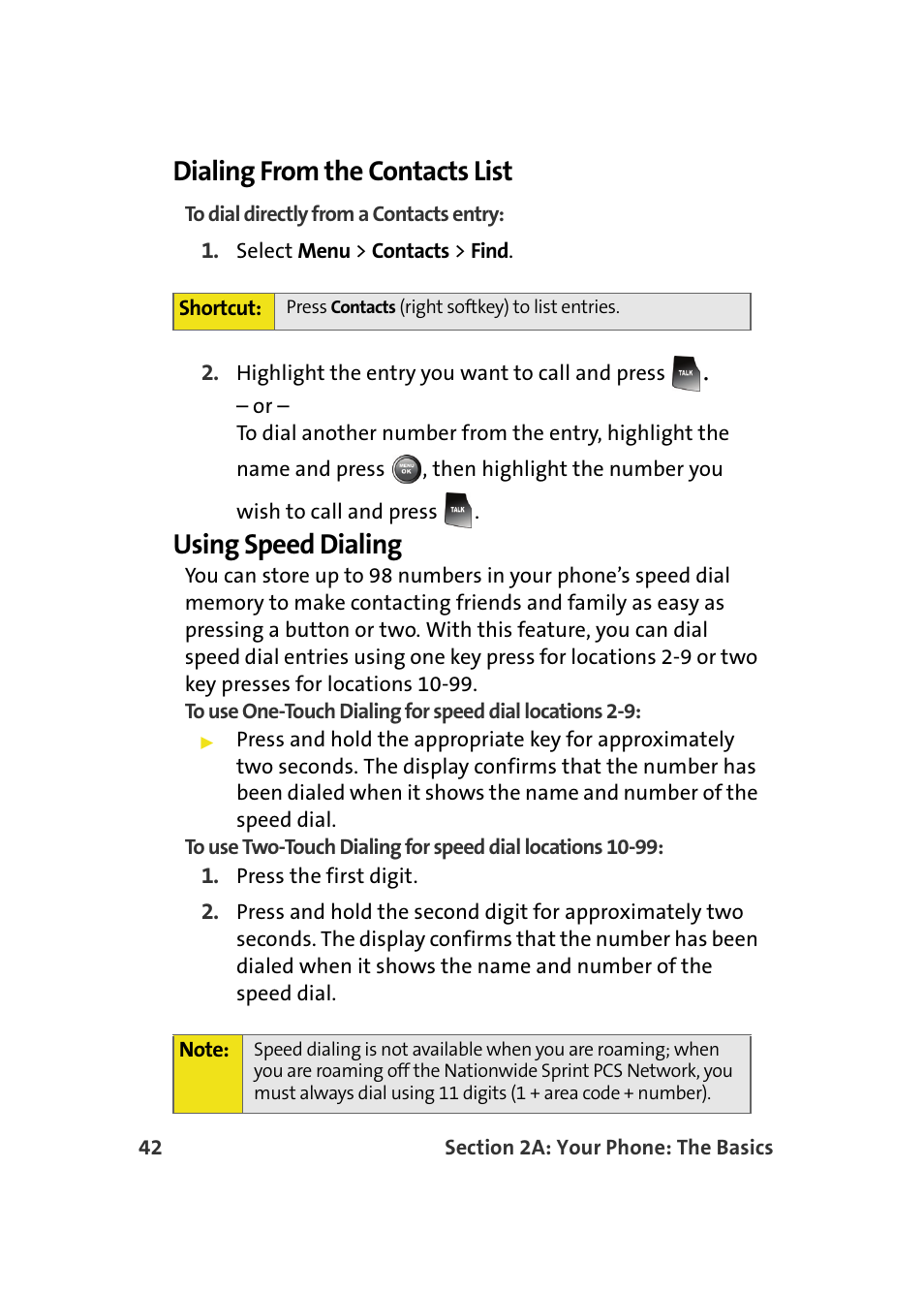 Dialing from the contacts list, Using speed dialing | Samsung A900M User Manual | Page 66 / 276