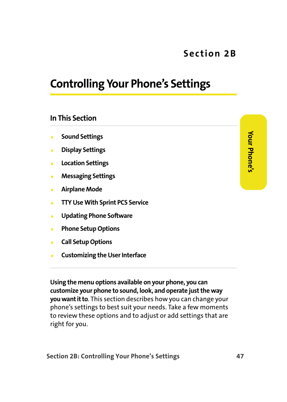 Controlling your phone’s settings, 2b. controlling your phone’s settings | Samsung A900M User Manual | Page 71 / 276