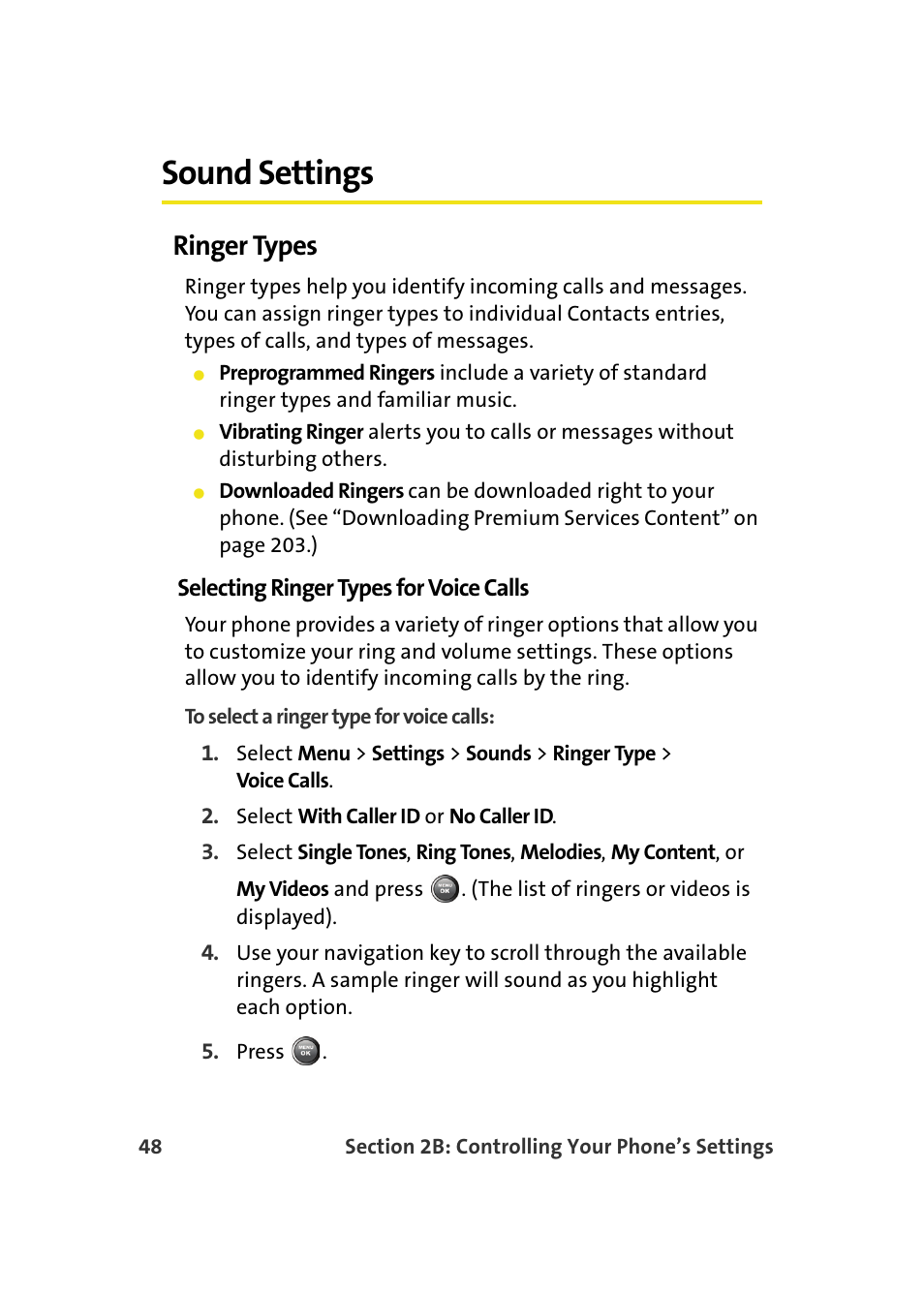 Sound settings, Ringer types | Samsung A900M User Manual | Page 72 / 276