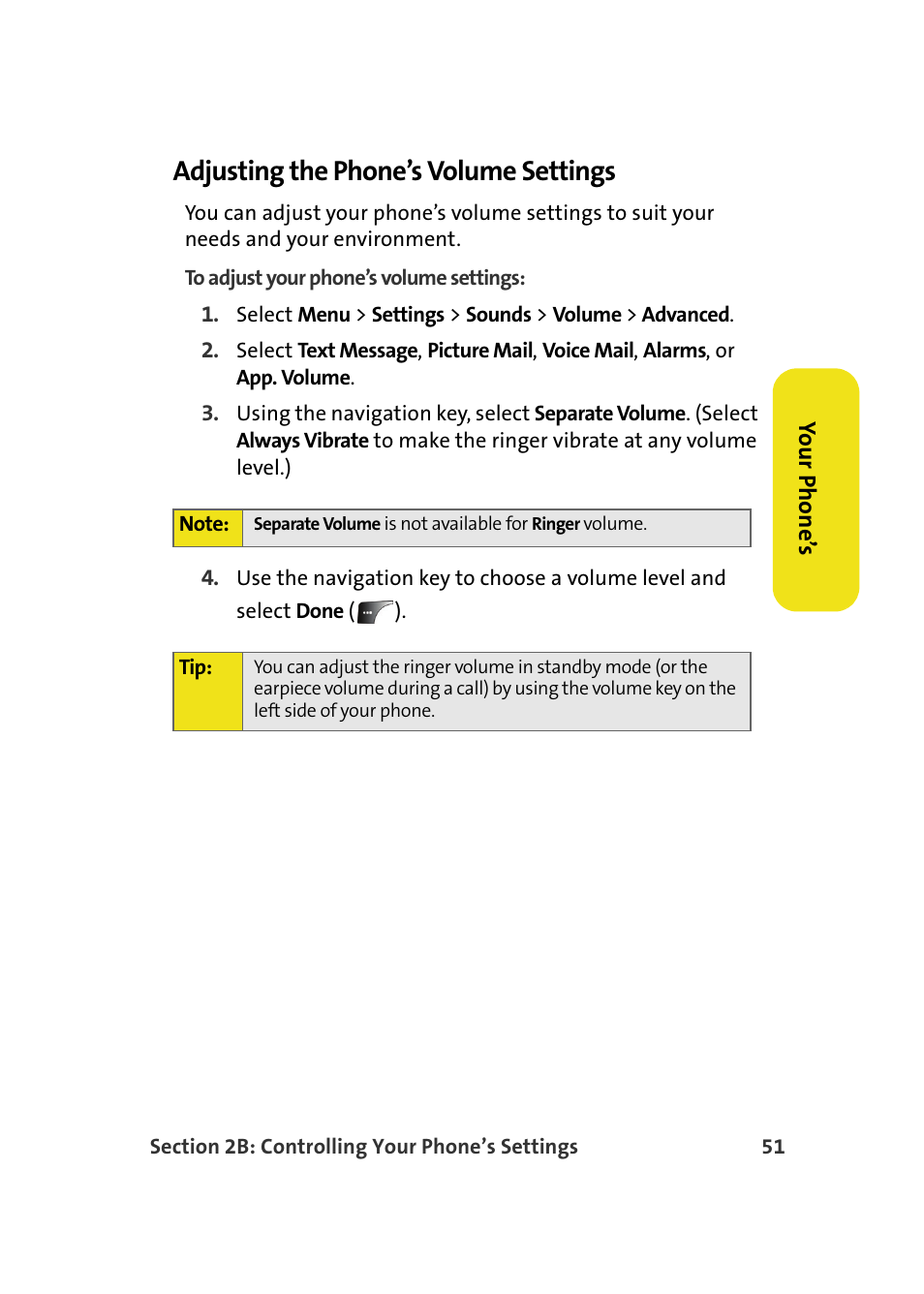 Adjusting the phone’s volume settings | Samsung A900M User Manual | Page 75 / 276