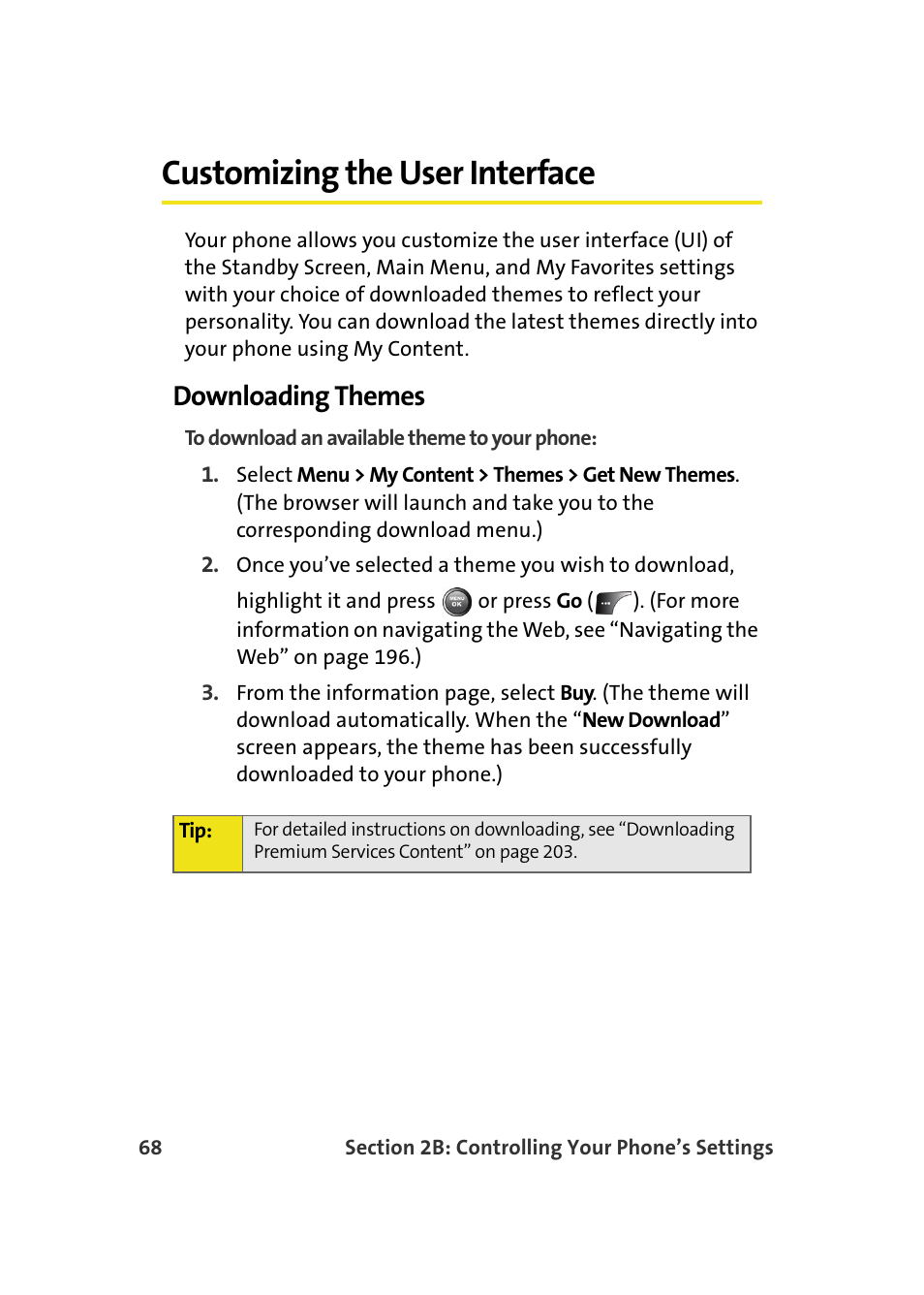 Customizing the user interface, Downloading themes | Samsung A900M User Manual | Page 92 / 276